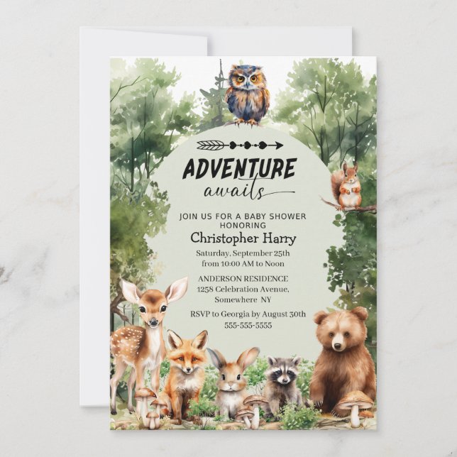 Invitación Adventure Awaits Boy Baby Shower (Anverso)