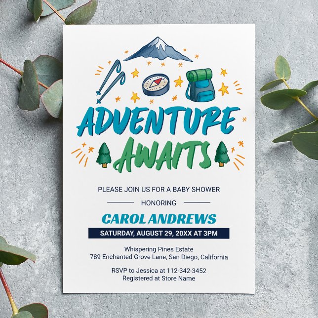 Invitación Adventure Awaits Camping Baby Shower (Subido por el creador)