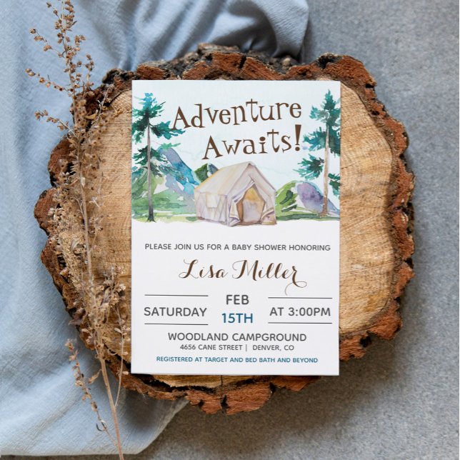 Invitación Adventure Awaits Camping Baby Shower (Subido por el creador)