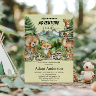 Invitación Adventure Awaits Creamy Woodland Baby Shower