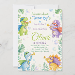 Invitación Adventure Awaits Dream Big Dinosaur Birthday
