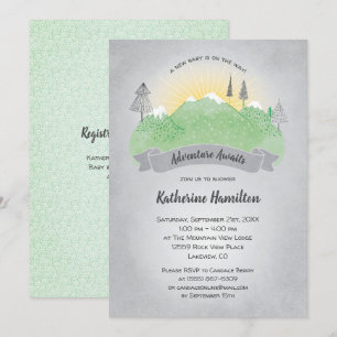 Invitación Adventure Awaits Green Mountains Baby Shower
