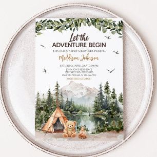 Invitación Adventure Awaits Mountain Baby Shower