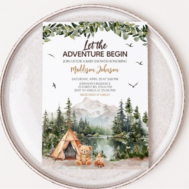 Invitación Adventure Awaits Mountain Baby Shower (Let the Adventure Begin Baby Shower Invitation)