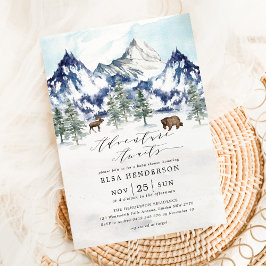 Invitación Adventure Awaits Mountain Forest Baby Shower
