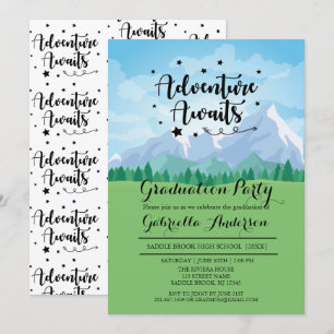 Invitación Adventure Awaits Mountain Scene Graduation Party