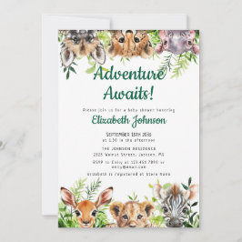 Invitación Adventure Awaits Safari Animals Baby Shower