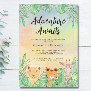 Invitación Adventure Awaits Safari Animals Baby Shower