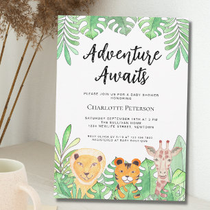 Invitación Adventure Awaits Safari Animals Baby Shower