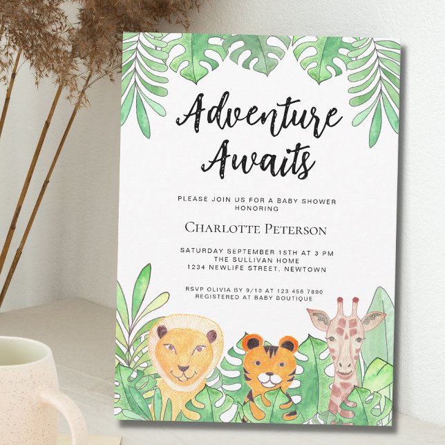 Invitación Adventure Awaits Safari Animals Baby Shower (Subido por el creador)