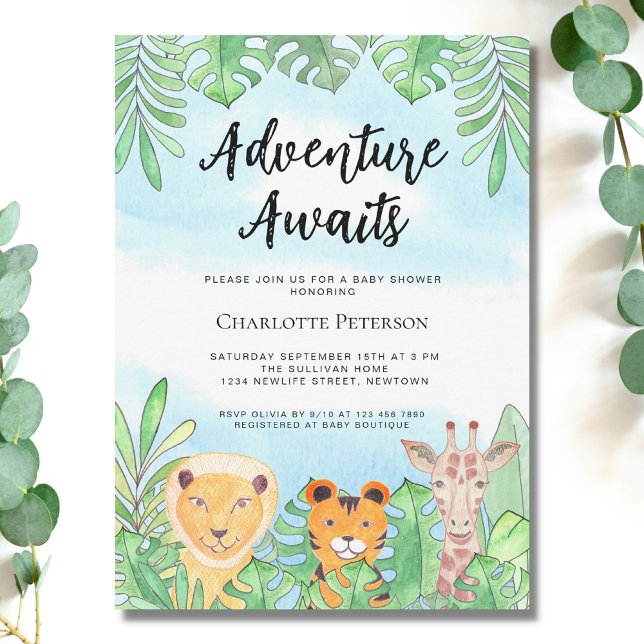 Invitación Adventure Awaits Safari Animals Baby Shower (Subido por el creador)