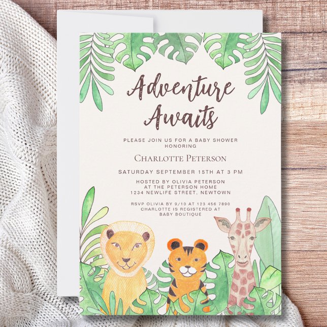 Invitación Adventure Awaits Safari Animals Baby Shower (Subido por el creador)