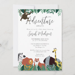 Invitación Adventure Awaits Safari Animals Baby Shower