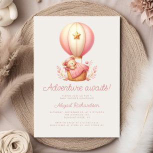 Invitación Adventure Awaits Teddy Bear Chica Baby Shower