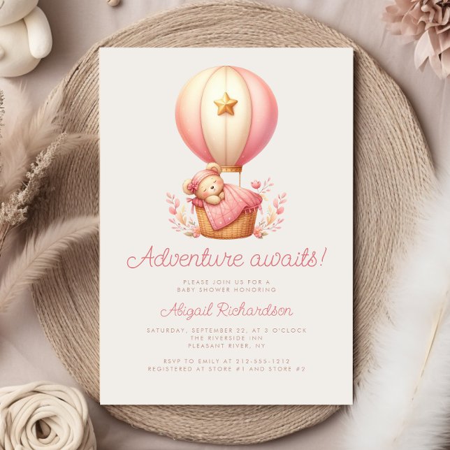 Invitación Adventure Awaits Teddy Bear Chica Baby Shower (Subido por el creador)