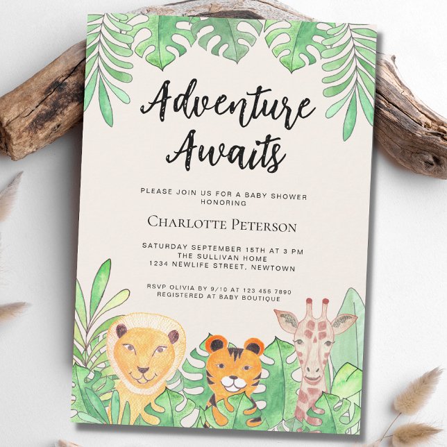 Invitación Adventure Awaits Wild Animals Baby Shower (Subido por el creador)