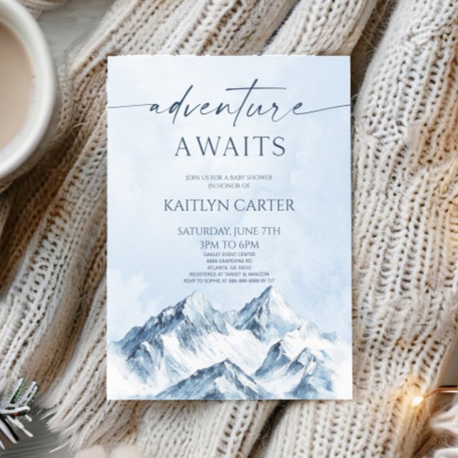 Invitación Adventure Awaits Winter Snowy Mountain Baby Shower (Subido por el creador)