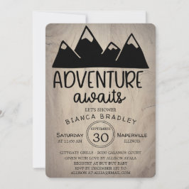 Invitación Adventure Awaits Wood Mountain Baby Shower