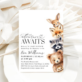 Invitación Adventure Awaits Woodland Animals Baby Shower