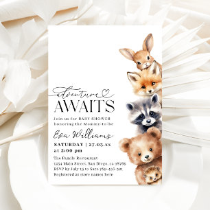 Invitación Adventure Awaits Woodland Animals Baby Shower