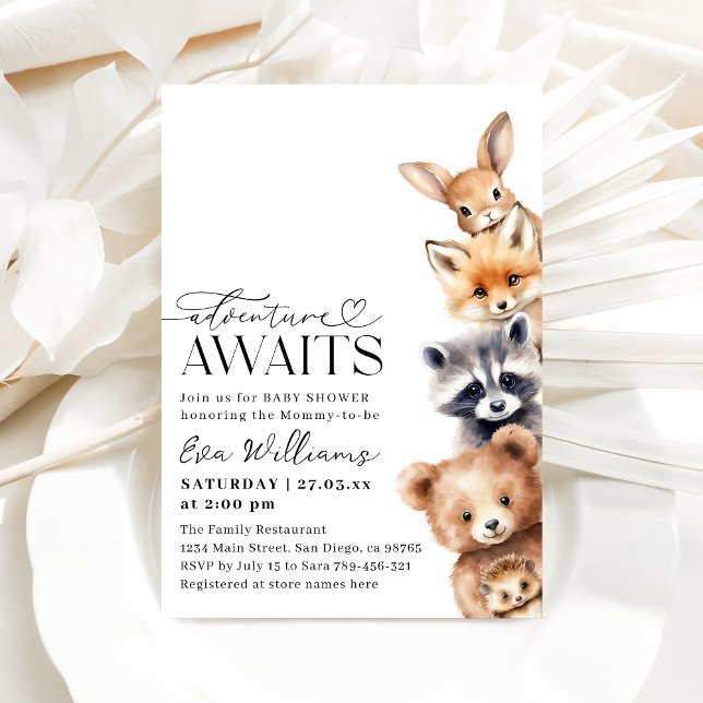 Invitación Adventure Awaits Woodland Animals Baby Shower (Subido por el creador)