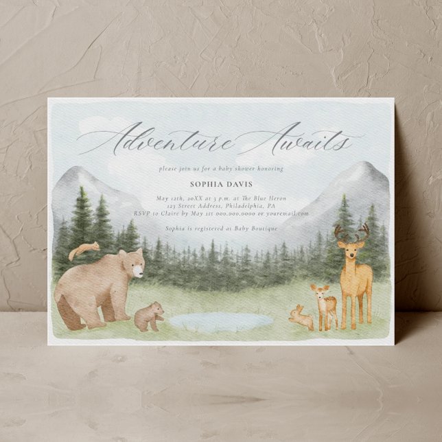 Invitación Adventure Awaits Woodland Animals Baby Shower (Subido por el creador)