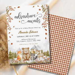 Invitación Adventure Awaits Woodland Animals Baby Shower