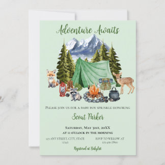 Invitación Adventure Awaits Woodland Baby Shower