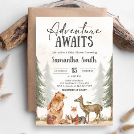 Invitación Adventure Awaits Woodland Baby Shower
