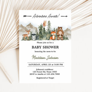 Invitación Adventure Awaits Woodland Baby Shower