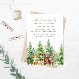 Invitación Adventure Awaits Woodland Baby Shower