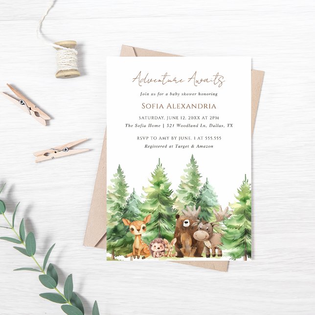 Invitación Adventure Awaits Woodland Baby Shower (Subido por el creador)