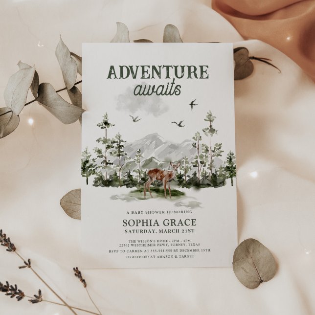 Invitación Adventure Awaits Woodland Baby Shower (Subido por el creador)
