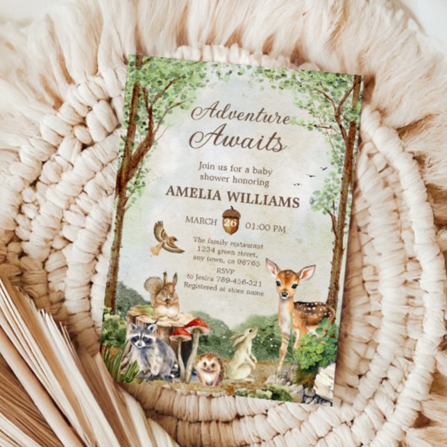 Invitación Adventure Awaits Woodland Baby Shower Forest (Subido por el creador)