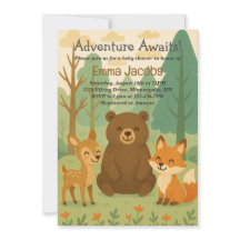 Adventure Awaits Woodland Baby Shower Invitation