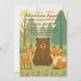 Invitación Adventure Awaits Woodland Baby Shower Invitation