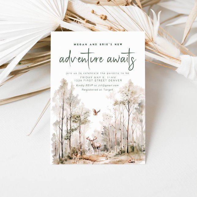 Invitación Adventure Awaits Woodland Baby Shower Invitation (Subido por el creador)