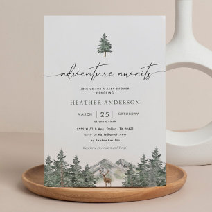 Invitación Adventure Awaits Woodland Boy Baby Shower