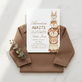 Invitación Adventure Awaits Woodland Cute Animals Baby Shower
