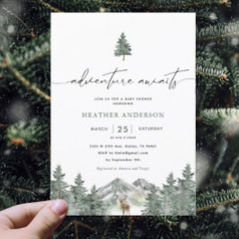Invitación Adventure Awaits Woodland Winter Boy Baby Shower