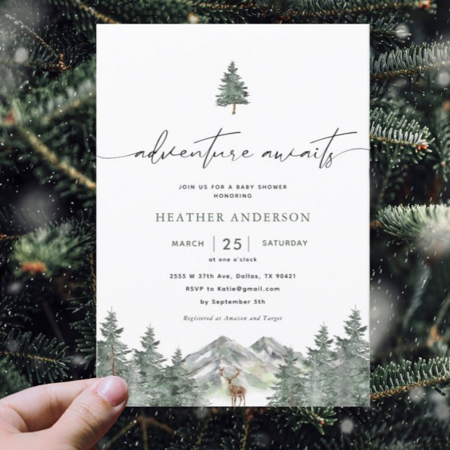 Invitación Adventure Awaits Woodland Winter Boy Baby Shower (Subido por el creador)