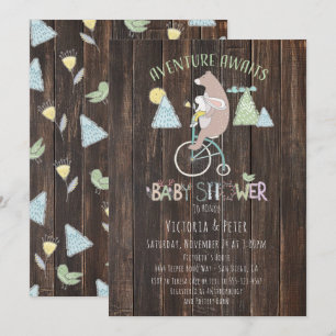 Invitación Adventure Awath Bear Bunny Bike Baby Shower