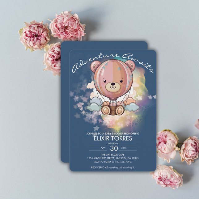 Invitación Adventure Awath Bear Hot Air Balloon Baby Shower (Subido por el creador)