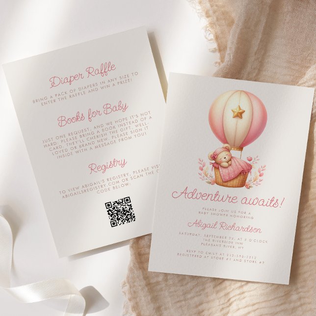 Invitación Adventure Awath Bear QR Code Chica Baby Shower (Subido por el creador)