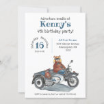 Invitación Adventure Awath Bears Motorcycle Kids Birthday<br><div class="desc">Un lindo oso cachorro espera en la sidecar de la motocicleta de su padre, ¡listo para la aventura! Las palabras en sidecar decían "Aventura espera". ¡Esto hace que una adorable invitación para la fiesta de cumpleaños de un niño! Impresiona a tus invitados con arte hecho a mano impreso en estas...</div>