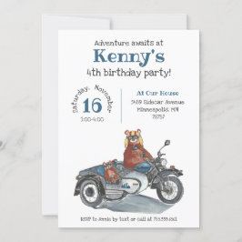 Invitación Adventure Awath Bears Motorcycle Kids Birthday