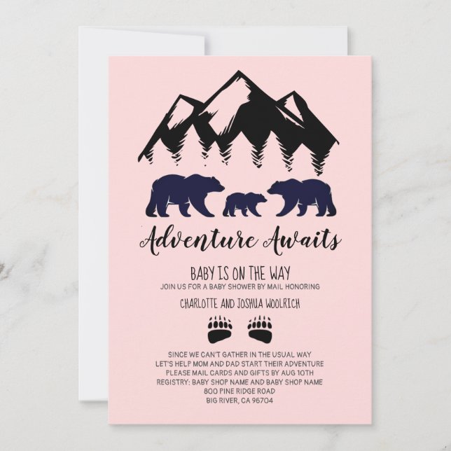 Invitación Adventure Awath Bears Pink Baby Shower By Mail (Anverso)