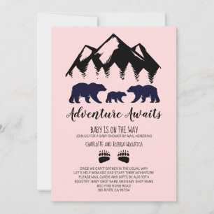 Invitación Adventure Awath Bears Pink Baby Shower By Mail