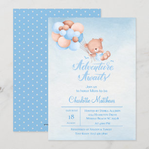 Invitación Adventure Awath Blue Balloon Baby Shower
