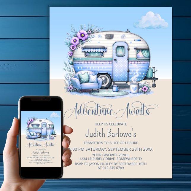 Invitación Adventure Awath Blue Caravan Retirement Fiesta (Subido por el creador)